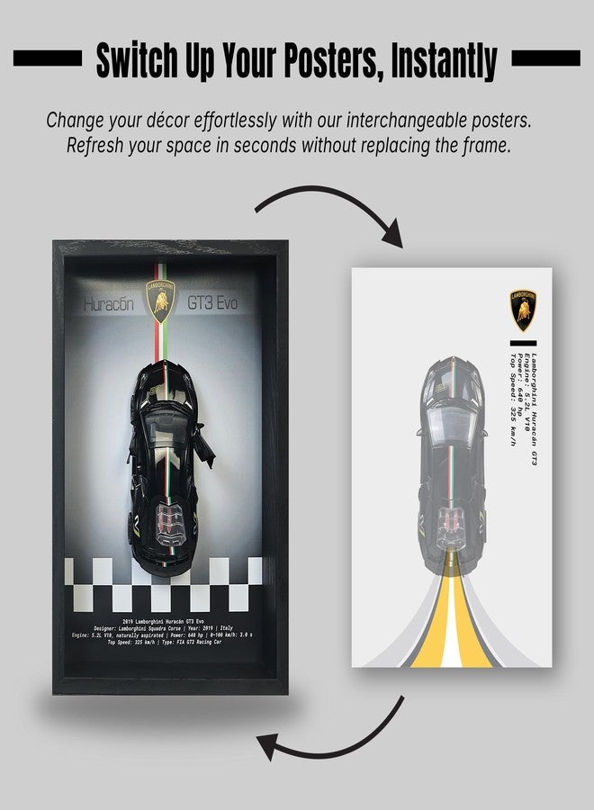 CodersParadise - Lamborghini Huracan Black 3D Car Frame Wall Art | 1:32 Die-Cast Metal Model Car with Wooden Display Frame | Detachable Miniature, Interchangeable Posters, Pull-Back Action, Working Lights & Opening Doors | Premium Collectible Gift for Cars Lovers - Image 5